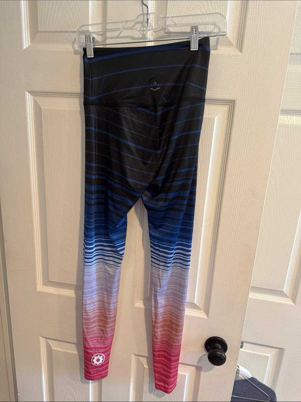 Beyond Yoga Black to Blue to Pink Ombre Striped Leggings